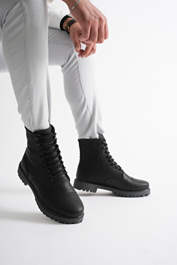 Lucy Shoes Yg-025 Men's Military Style Black Thick Sole Boots |   Water Resistant & Non-Slip Sole