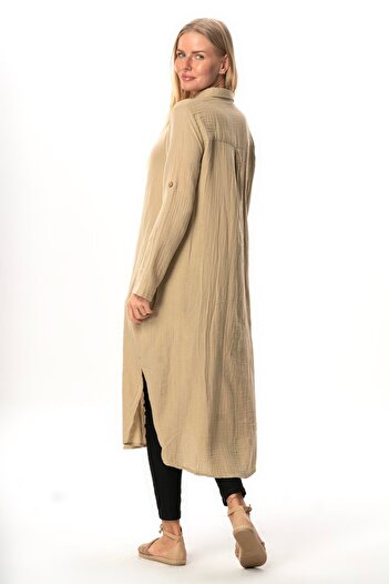 Eliş Şile Bezi Long Sleeve Shirt Collar Hafsa Muslin Summer Tunic Mink Vzn