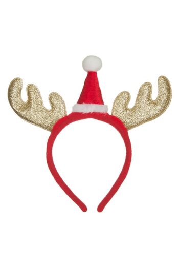 SHOPIENS Christmas Reindeer Headband, Polyester, 9 cm, Red & Gold (MYONNA)