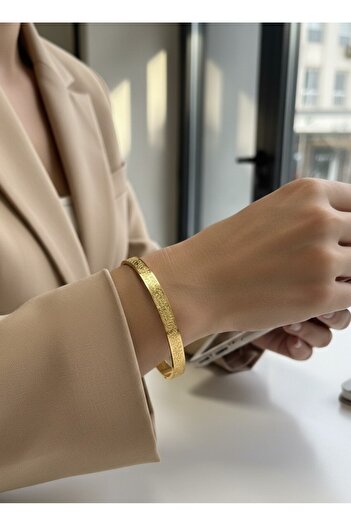 Süspüs Accessories Ayetel Kürsi Written Gold Color Steel Bracelet