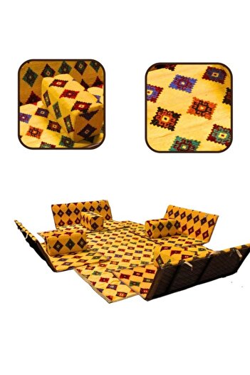smart home 9-piece Floor Seating Set – 300×200 cm Mat with Four 120 cm Two-person Floor Chairs and 4 Comfort