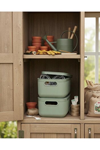 Okyanus Home Linea Smart Box Green 2.4 Lt Multi-Purpose Storage Box with 2 Lids