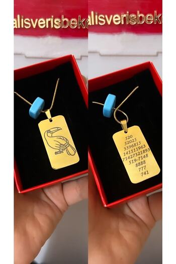 Bymiel Rectangular Necklace with Steel Tucan Bird Symbol and Number Sequence