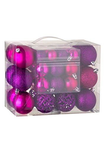 SHOPIENS Christmas Bauble Set, Fuchsia, 3 Sizes, Plastic, 50 Pieces