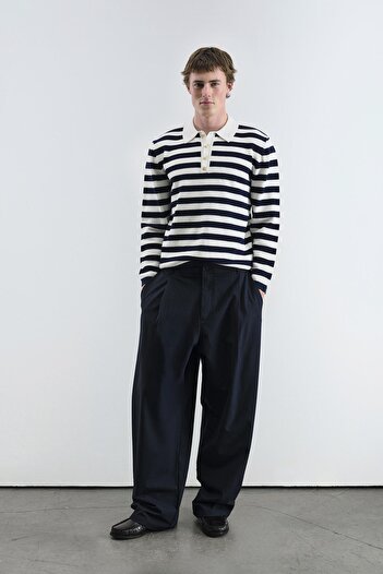 GIESTO Gold Buttoned Striped Polo Neck Sweater