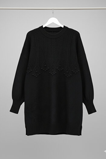 Kirazgym Crew Neck Tunic Sweater with Stripe and Embossed Detail