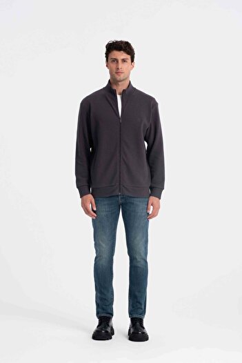 uppstairs 9553 Stand Collar Thessaloniki Anthracite Men's Cardigan