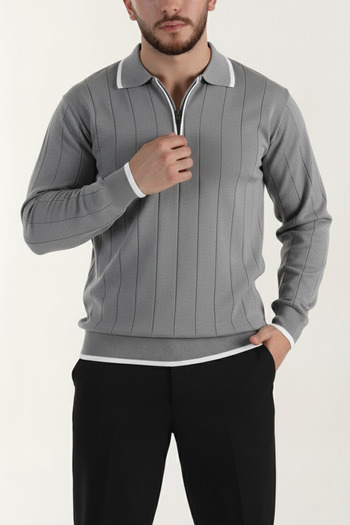 MENOFOURSWEAR Old Money High Quality Long Sleeve Polo Neck Men's Knitwear Sweater Gray