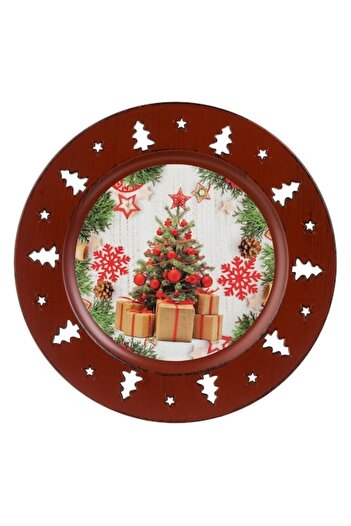 OEM Christmas Decorative Platter, Decorated Tree Design, Ø33 cm, Plastic, Red