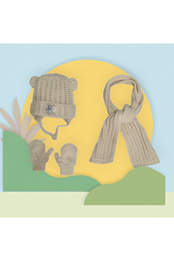 Benittokids Kitti 0-18 Months Baby Boy Scarf Beanie Gloves 3-Piece Set