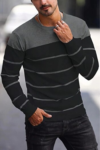Oksit Santi Slim Fit Striped Crew Neck Men's Knitwear Sweater