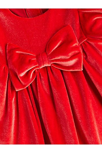 LC Waikiki Lcw Baby Crew Neck Bow Detail Velvet Baby Girl Dress