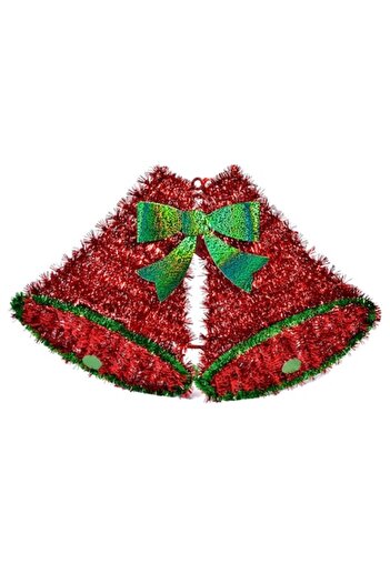SHOPIENS Christmas Decoration - Bell Model, Red Tinsel, Green Bow, 54x30cm