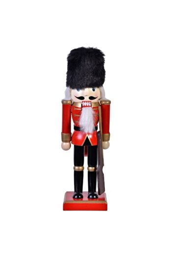 SHOPIENS Christmas Decoration Wooden Soldier, Red & Black Uniform, Fur Hat, 25 cm