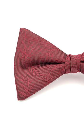 6AM Ceremony Burgundy silk pre-tied bow tie with subtle floral pattern