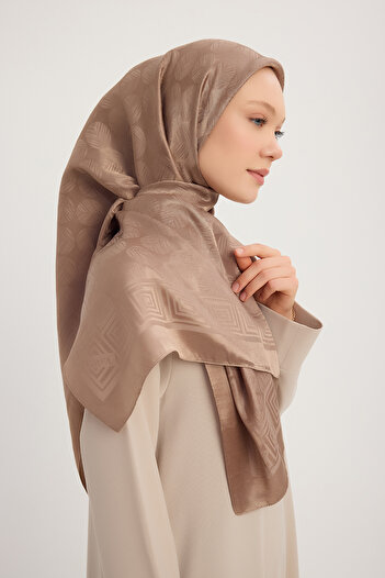 Wafa A1111 Jacquard Shiny Satin Scarf 110X110Cm - Mink