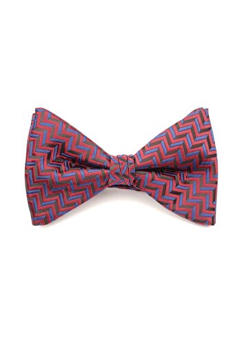 6AM Ceremony Red bow tie with blue geometric pattern – 100% silk