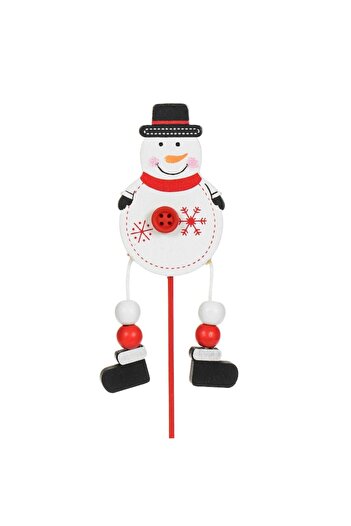 SHOPIENS Christmas Decoration - Wooden Snowman on Stick, White, 26 cm