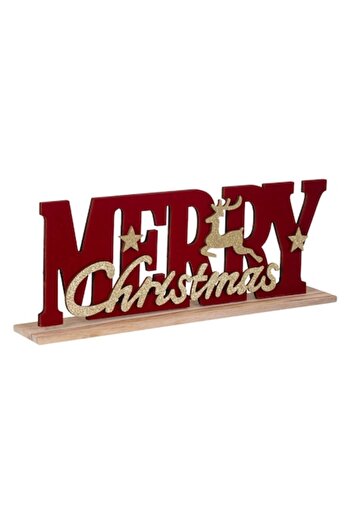 SHOPIENS Christmas Decoration, "Merry Christmas", Deer, Wood, Red, 30 cm