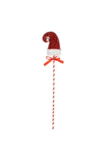 SHOPIENS Christmas Tree Ornament Stick with Foam Hat, Red & White Tinsel, Red Bow, 58 cm