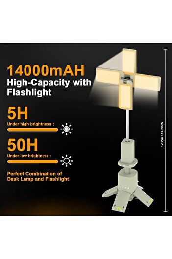 Generic Rechargeable LED Telescopic Camping Lantern – 14000mAh, Flashlight, 4 Panels