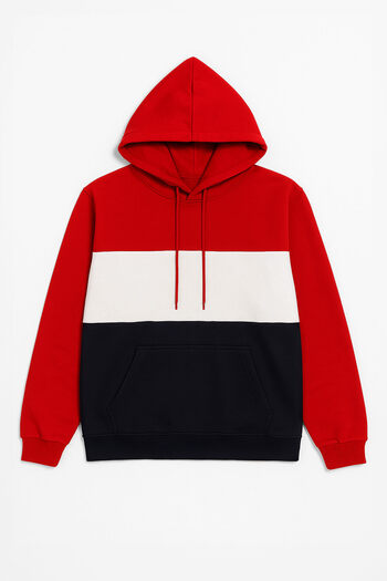 MARKAPIA Men's Hooded Sweatshirt with Pockets and Fleece Inside, Partially Red