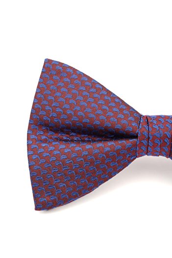 6AM Ceremony Burgundy bow tie with blue geometric print