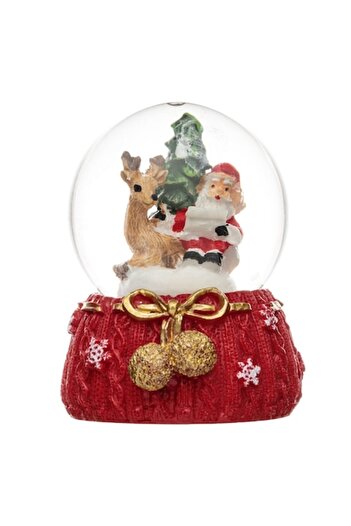 SHOPIENS Christmas Liquid Globe 4.5x6 cm - Glass with Santa and Deer, Red Base