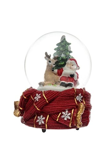 SHOPIENS Musical Christmas Glass Globe - Santa and Reindeer, 15 cm, Red