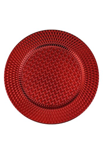SHOPIENS Christmas Decorative Tray, Round, Plastic, Embossed Pattern, 33cm, Red