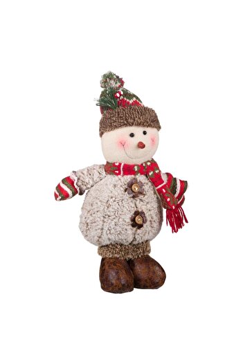 SHOPIENS Christmas Decorative Figurine - Snowman, Polyester, 43 cm, Red/Brown