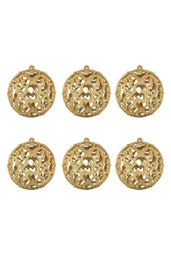 ANTBRO Set of 6 Christmas Tree Baubles, Gold with Glitter, 6cm