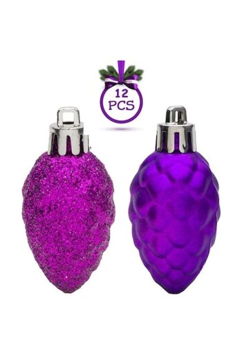 ANTBRO Set of 12 Antbro® Purple Pine Cone Christmas Tree Baubles, Matte and Glitter, 5cm