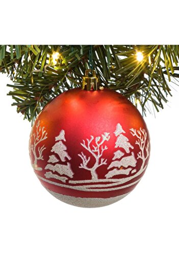 OEM Set of Christmas Baubles, Snowy Landscapes Red and White with Glitter 8 cm - 6 pcs