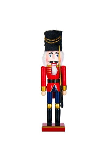ANTBRO Christmas decoration - wooden soldier with red/blue uniform and black fur hat, 50 cm