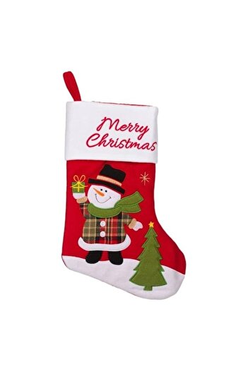 ANTBRO Christmas gift stocking red with Snowman and tree, 25x38 cm