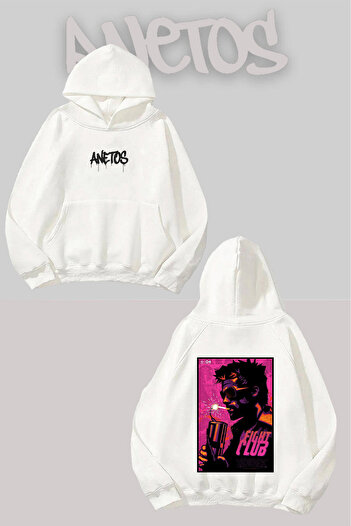 Anetos Fight Club Back Printed White Hooded Sweatshirt