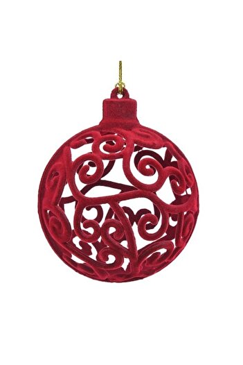 ANTBRO burgundy velvet Christmas bauble with perforated pattern, Ø8cm