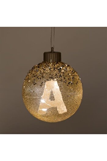 ANTBRO Christmas bauble with monogram A, transparent beige-champagne with glitter, LED, 10cm