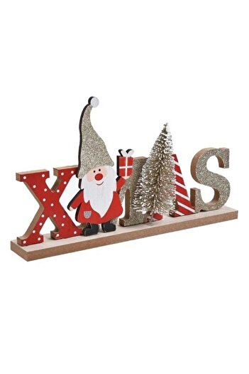 ANTBRO Wooden Christmas Table Decoration: Santa with Gold Glitter Hat & Snowy Tree, 24x3.5x14cm