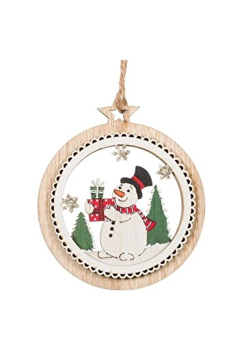 ANTBRO Antbro® Christmas Tree Ornament, perforated wooden globe with snowman and stars, 12cm