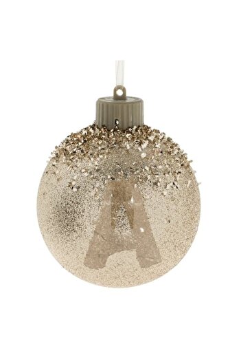 ANTBRO Christmas bauble with monogram A, transparent beige-champagne with glitter, LED, 10cm