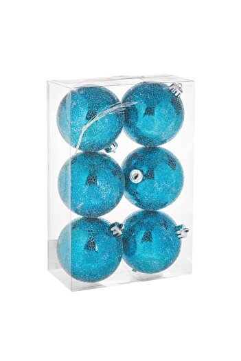 ANTBRO Set of 6 Antbro® turquoise Christmas baubles with crack pattern and silver glitter, 8 cm