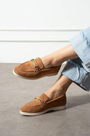 FUGA MODA Marquise Tan Suede Buckle Loafer Ballet Casual Shoes