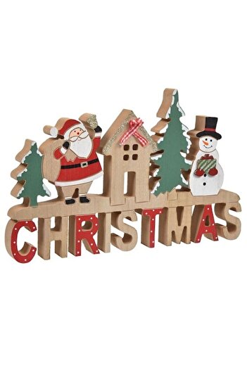 ANTBRO Wooden Christmas Table Decoration - Santa & Snowman, House & Trees, 28x2x17cm