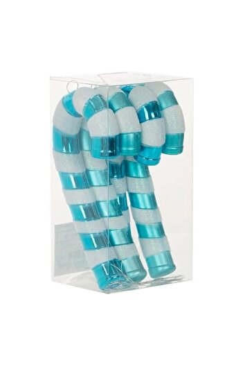 ANTBRO Christmas Ornament Set - 16 Turquoise Canes, Shiny & Matte with Holographic Glitter, 8cm