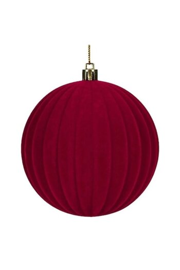ANTBRO Christmas Ornament - Velvet Foam Burgundy Bauble with Vertical Raised Stripes, 10 cm