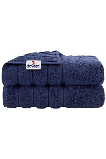 DAVEZA Set of 2 Premium Daveza Towels, 600 GSM, 100% Turkish Cotton, Navy Blue Color