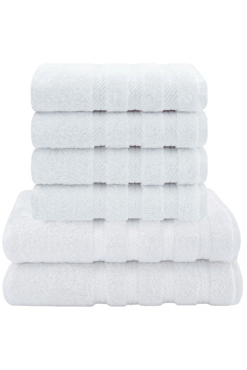DAVEZA Set of 6 Premium Daveza Towels, 600 GSM, 100% Turkish Cotton, White Color