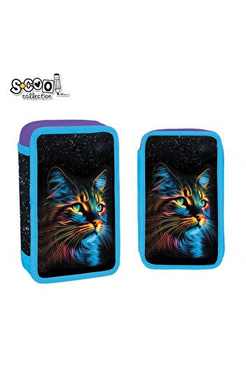 S COOL Equipped pencil case, 2 zippers, 29 pieces, CAT - S-COOL
